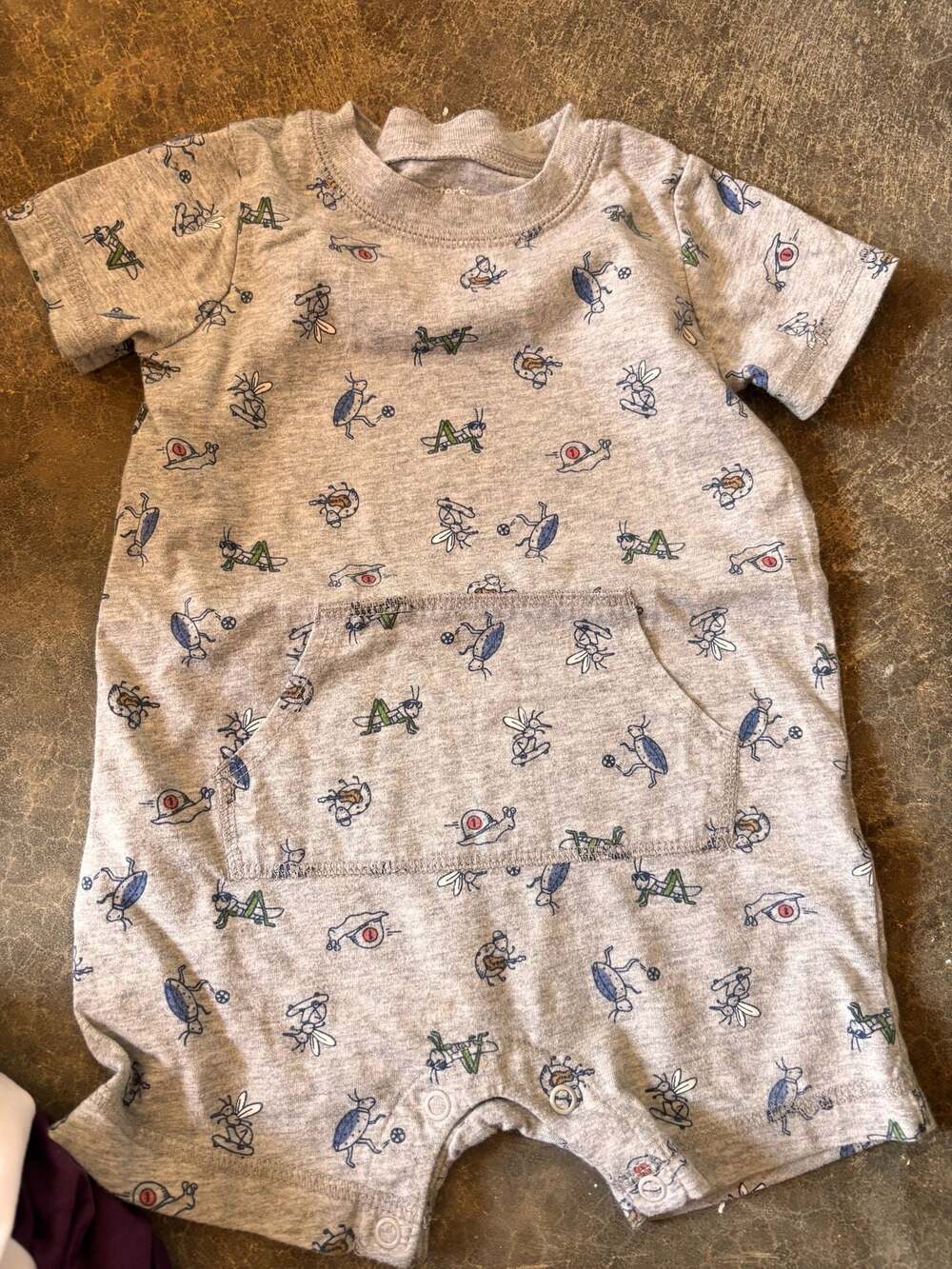 Carter's Baby Boy Gray Bug Insect Print Pocket Romper Size 12M
